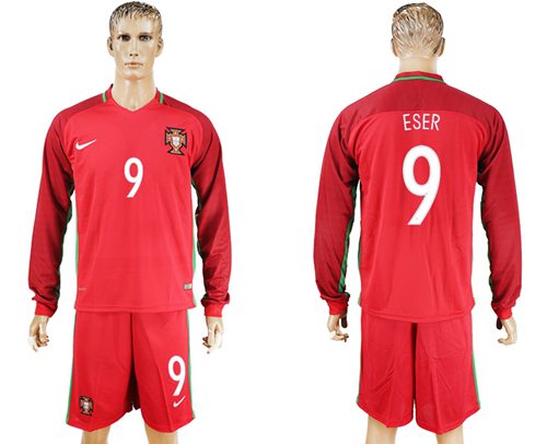 Portugal #9 Eser Home Long Sleeves Soccer Country Jersey