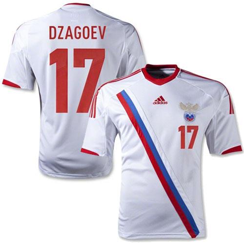 Russia #17 Alan Dzagoev White Away Soccer Country Jersey