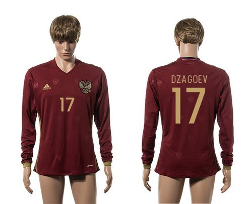 Russia #17 Dzagoev Red Home Long Sleeves Soccer Country Jersey