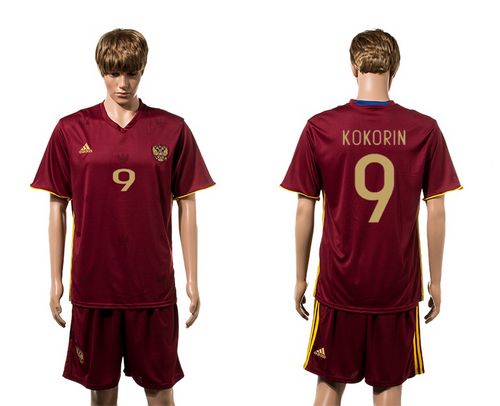 Russia #9 Kokorin Red Home Soccer Country Jersey