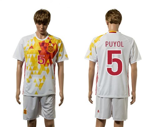 Spain #5 Puyol White Away Soccer Country Jersey