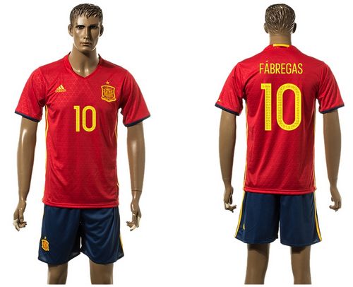 Spain #10 Fabregas Red Home(Dark Blue Shorts) Soccer Country Jersey