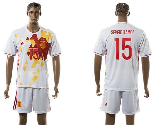 Spain #15 Sergio Ramos White Soccer Country Jersey