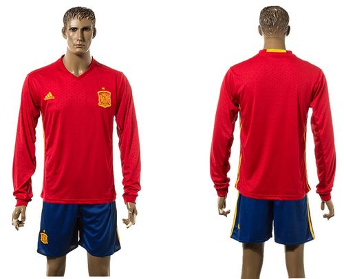 Spain Blank Red Home Long Sleeves Soccer Country Jersey