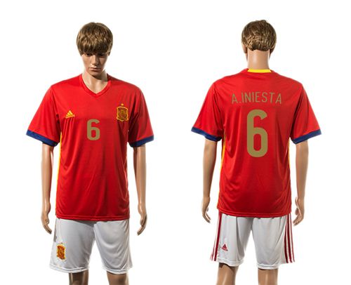 Spain #6 A.Iniesta Home Soccer Country Jersey