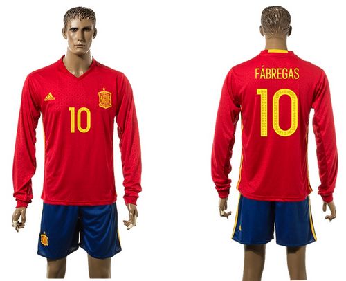 Spain #10 Fabregas Red Home Long Sleeves Soccer Country Jersey