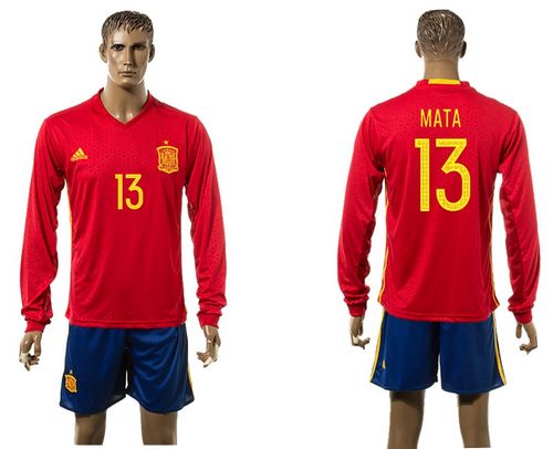 Spain #13 Mata Red Home Long Sleeves Soccer Country Jersey