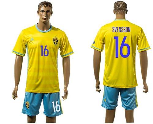 Sweden #16 Svensson Home Soccer Country Jersey