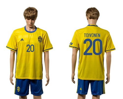 Sweden #20 Toivonen Home Soccer Country Jersey