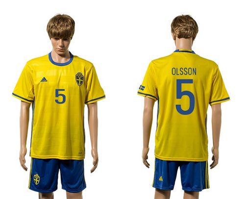 Sweden #5 Olsson Home Soccer Country Jersey