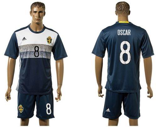 Sweden #8 Oscar Away Soccer Country Jersey