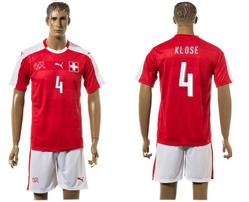 Switzerland #4 Klose Red Home Soccer Country Jersey