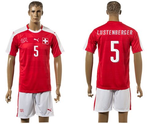 Switzerland #5 Lustenberger Red Home Soccer Country Jersey