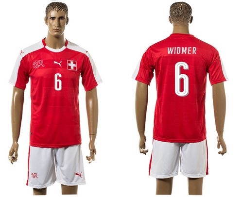 Switzerland #6 Widmer Red Home Soccer Country Jersey