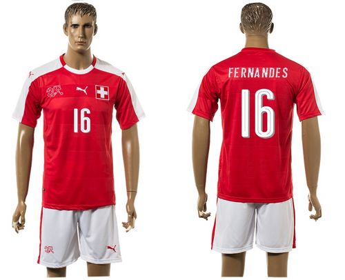 Switzerland #16 Fernandes Red Home Soccer Country Jersey