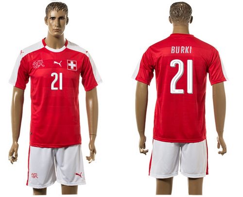 Switzerland #21 Burki Red Home Soccer Country Jersey