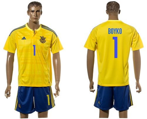 Ukraine #1 Boyko Home Soccer Country Jersey