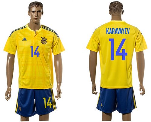 Ukraine #14 Karavayev Home Soccer Country Jersey