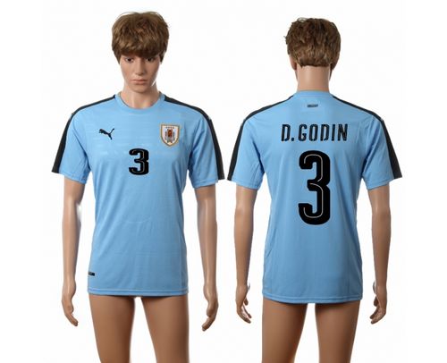 Uruguay #3 D.Godin Home Soccer Country Jersey