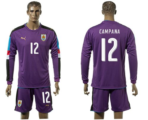Uruguay #12 Campana Purple Long Sleeves Soccer Country Jersey