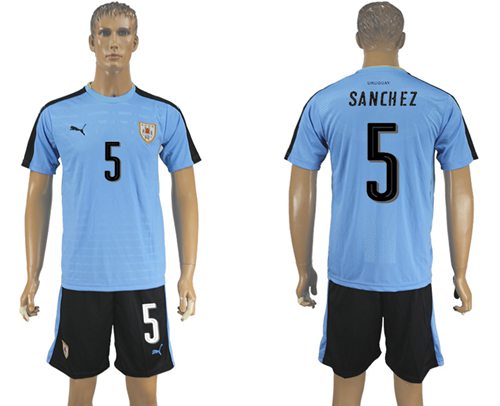 Uruguay #5 Sanchez Home Soccer Country Jersey