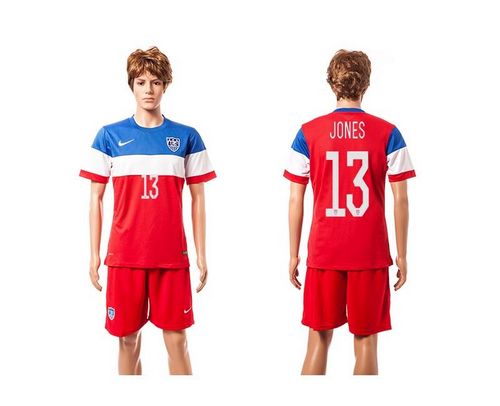 USA #13 Jones Red Away Soccer Country Jersey