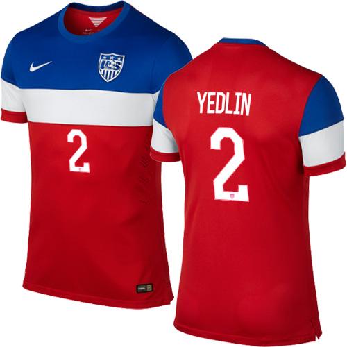 USA #2 DeAndre Yedlin Red Away Soccer Country Jersey