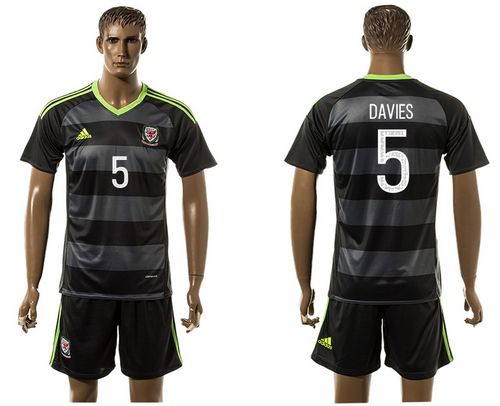Wales #5 Davies Black Away Soccer Club Jersey