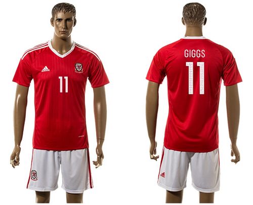Wales #11 Giggs Red Home Soccer Club Jersey