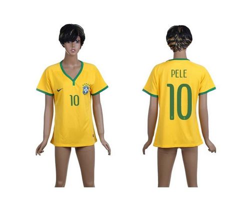 Women's Brazil #10 Pele Yellow Home Soccer Country Jersey