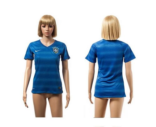 Women's Brazil Blank Blue Away Soccer Country Jersey