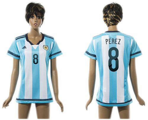 Women's Argentina #8 Perez Home Soccer Country Jersey