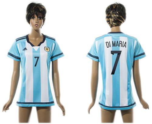 Women's Argentina #7 Di Maria Home Soccer Country Jersey