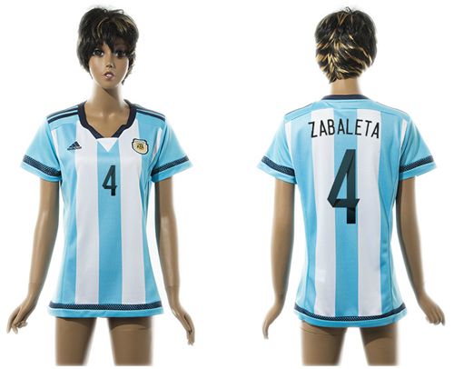 Women's Argentina #4 Zabaleta Home Soccer Country Jersey