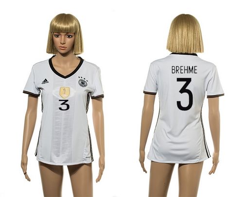 Women's Germany #3 Brehme White Home Soccer Country Jersey