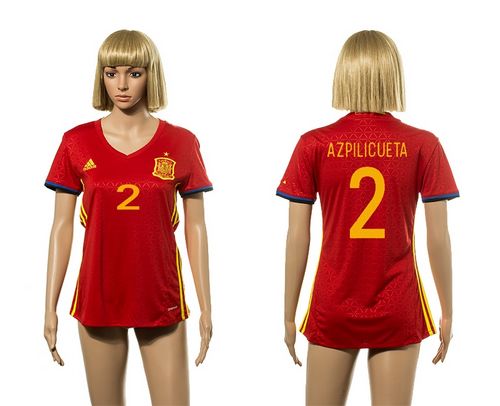 Women's Spain #2 Azpilicueta Red Home Soccer Country Jersey