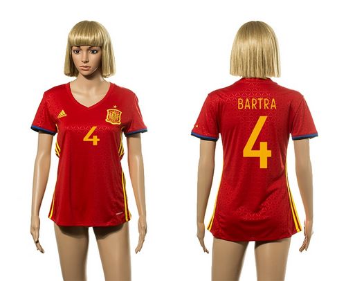 Women's Spain #4 Bartra Red Home Soccer Country Jersey