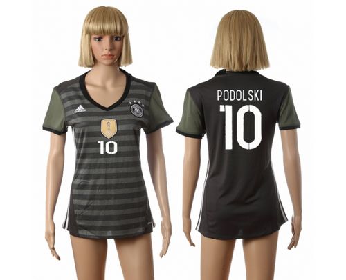 Women's Germany #10 Podolski Away Soccer Country Jersey