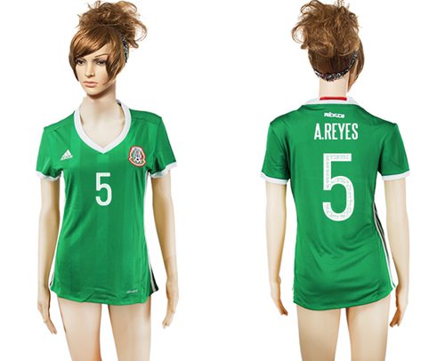 Women's Mexico #5 A.Reyes Home Soccer Country Jersey