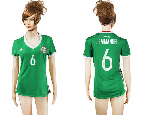 Women's Mexico #6 J.Emmanuel Home Soccer Country Jersey