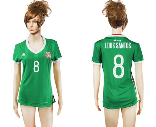 Women's Mexico #8 J.Dos Santos Home Soccer Country Jersey