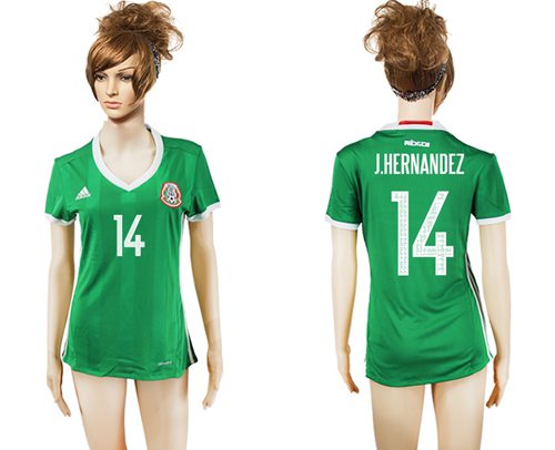 Women's Mexico #14 J.Hernandez Home Soccer Country Jersey