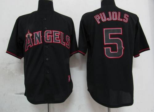 Angels of Anaheim #5 Albert Pujols Black Fashion Stitched MLB Jersey
