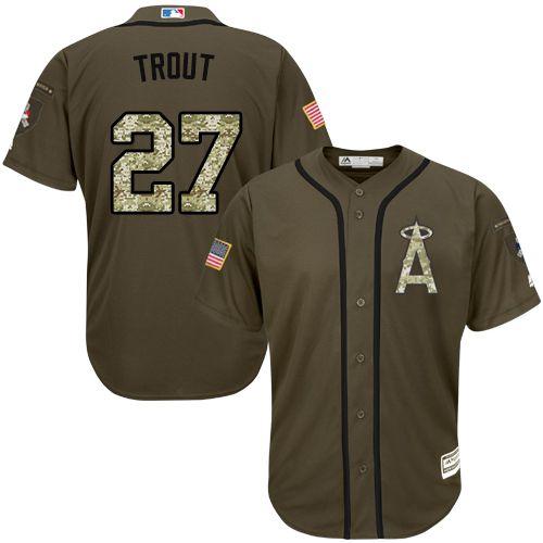 Angels of Anaheim #27 Mike Trout Green Salute to Service Stitched MLB Jersey