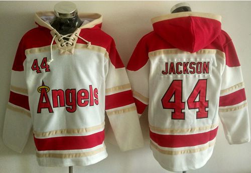 Angels of Anaheim #44 Reggie Jackson White Sawyer Hooded Sweatshirt MLB Hoodie