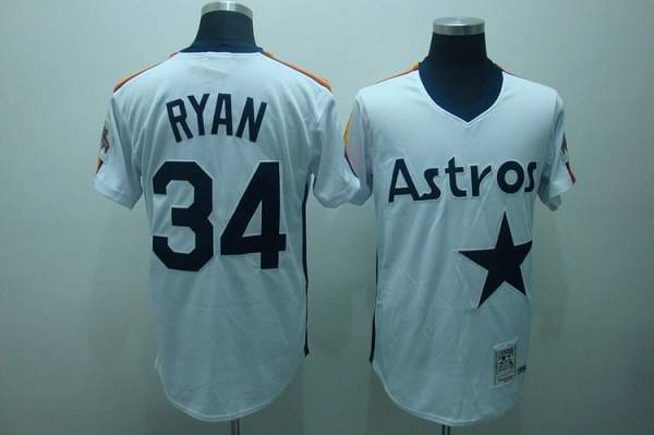 Mitchell and Ness Astros #34 Nolan Ryan Stitched White Throwback MLB Jersey