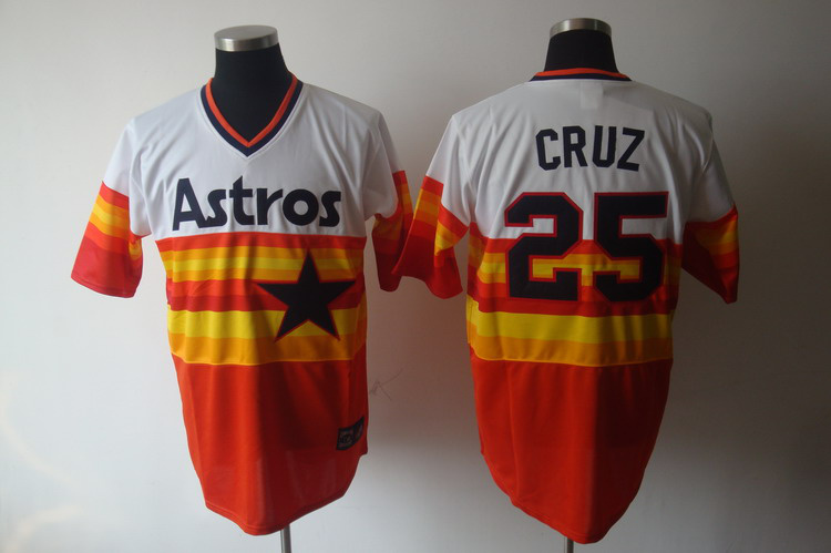 Mitchell and Ness Astros #25 Jose Cruz White/Orange Stitched Throwback MLB Jersey