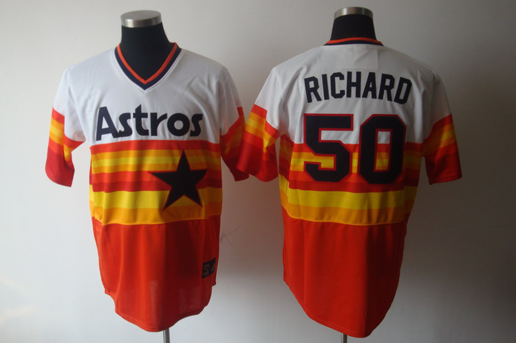 Mitchell and Ness Astros #50 J.R. Richard White/Orange Stitched Throwback MLB Jersey