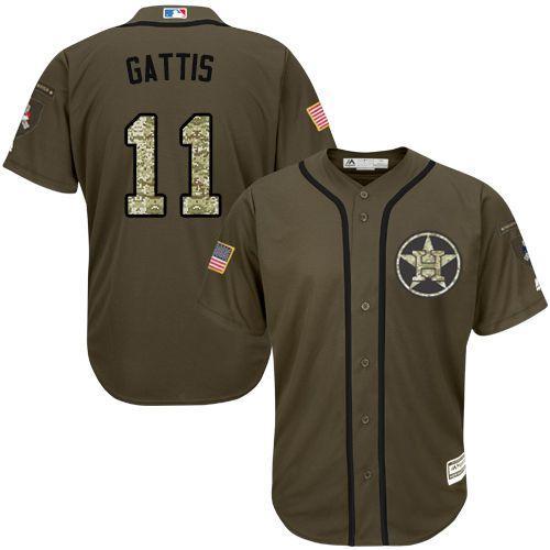 Astros #11 Evan Gattis Green Salute to Service Stitched MLB Jersey