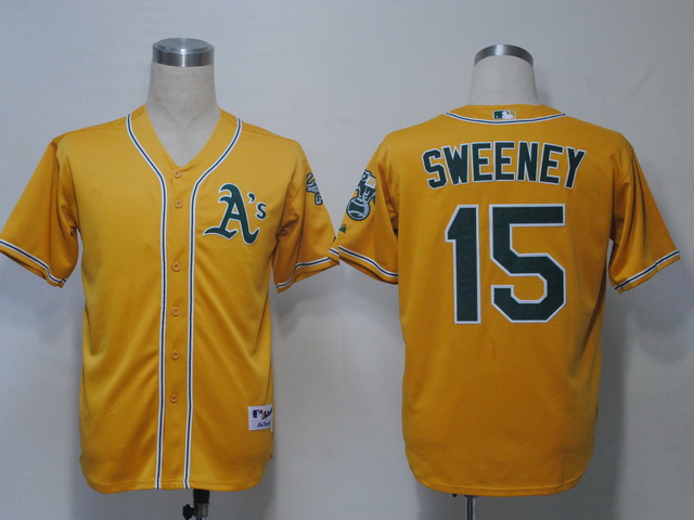 Athletics #15 Ryan Sweeney Yellow Cool Base Stitched MLB Jersey